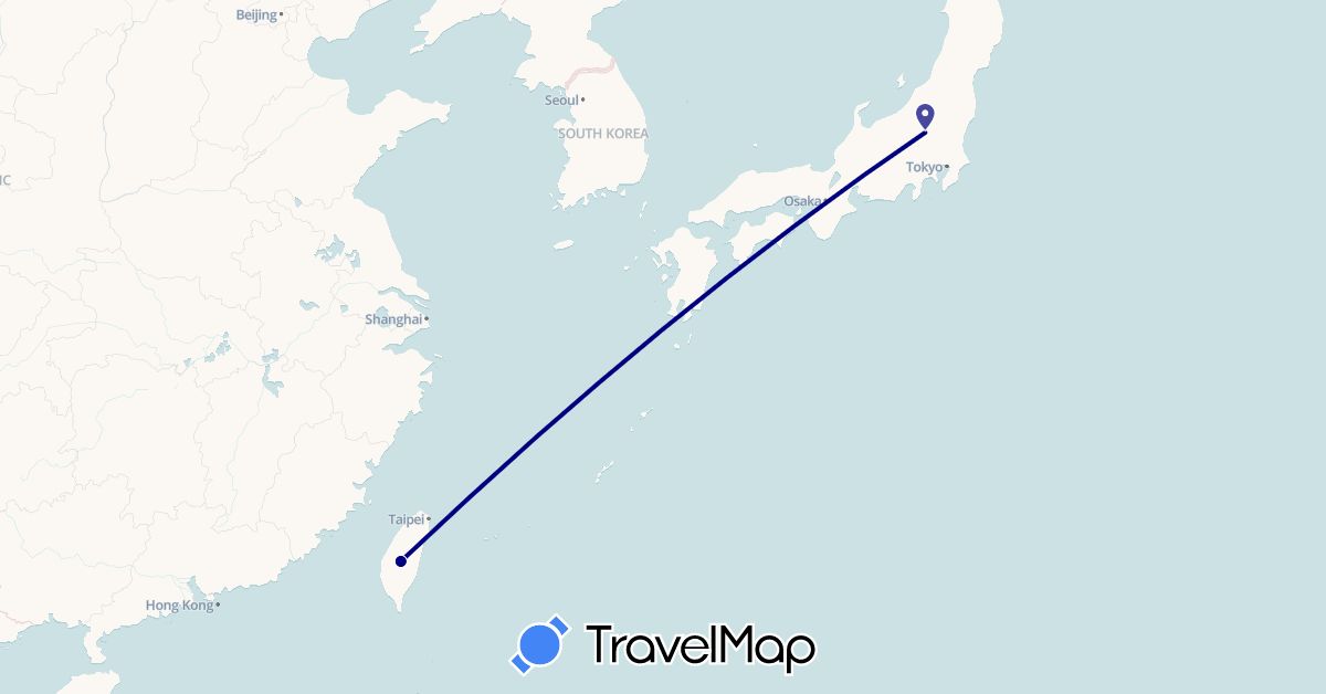 TravelMap itinerary: driving in Japan, Taiwan (Asia)